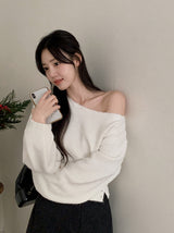 Boatneck One Shoulder Wool Crop Knit (6color)