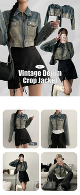 Solve Washing Vintage Denim Cropped Jacket