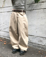 Cookit Stripe Slit Balloon Fit Wide Cotton Long Pants
