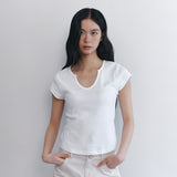 C 90S LINE SLIT NECK HALF-SLEEVE T-SHIRT_WHITE
