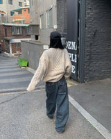 Back button mega denim pants