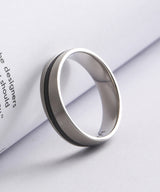 NR-302 Curved Black Line Matte Silver Surgical Ring