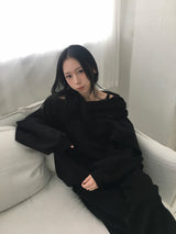 [Off-Shoulder Available] Robe Pintuck Big Hooded Sweatshirt (2c)