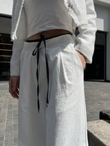 Obi Color Block Strap Pintuck Wide Long Slacks Pants (3 Colors)