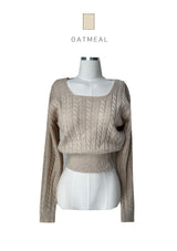 Unbutton slit square neck twist long sleeve knit (7 colors)