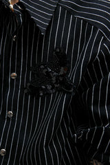 Striped Sequin Embroidered Linen Shirt