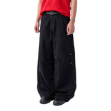 Rivet Parachute Wide Cotton Pants - BLACK