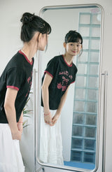 26SS★ チェリーキャッツクロップリンガー半袖Tシャツ