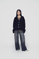 24FW CAT BRUSH WASHING SEMI WIDE WOMAN DENIM PANTS BLACK 