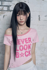 NLB ストライプワンショルダー半袖Tシャツ