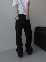 [unisex] back zipper cutting baggy pants 