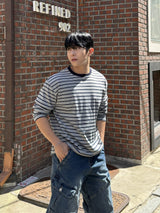 With crop stripe long-sleeve tee