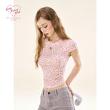 [GirlyFancyClub] ピンク レオパード プリーツ Tシャツ