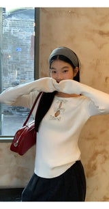 silver bow open ribbed long-sleeved knitwear