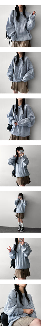 Ichi cable snap henry neck knitwear
