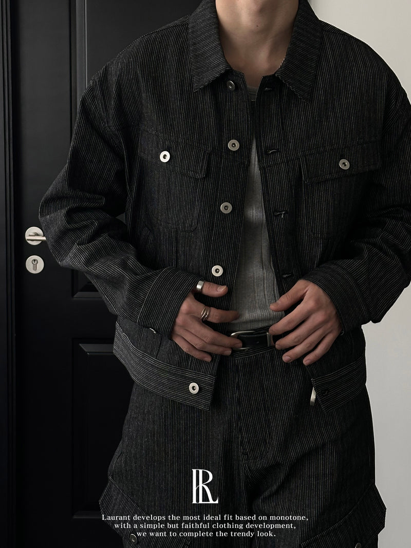 [LAURANTSEOUL] Stripe corduroy denim trucket jacket