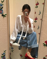 [Bellide made] デンゼル シルク Vネック ブラウス タイ付き