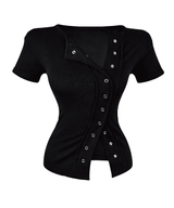 Kelly Snap Button Ribbed Top (4color)