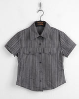 Hashi Western Striped Pocket Cropped Short Sleeve Shirt