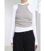 CUT OUT SHIRRING SLEEVELESS