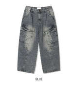 Copper Rivet Pin Tuck Cargo Denim Pants