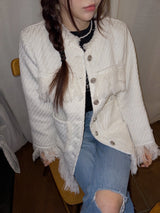 Tassel tweed loose fit no-collar jacket