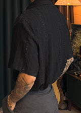 Loose-fitting ethnic punched collar knit shirt 3COLOR