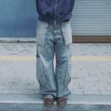 Blunt denim fatigue pants / Washed blue