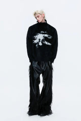 Faux Mink Mock Neck Knit Sweater