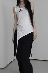 unbalanced layered tail sleeveless (4color)