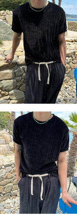 [S/S] Velvet round neck half sleeves (4color)