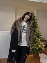Kuro two way fur hoodie zip-up