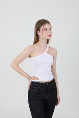 Unbalance Halter Neck Slit Sleeveless White