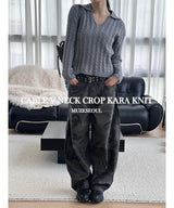 [F/W] Cable v neck kara crop knit(4color)