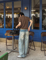 Exing Fading Washing Denim Pants