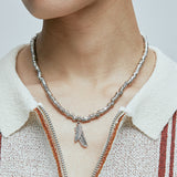 feather & antique silver beads necklace