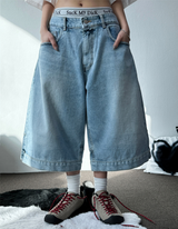 UP SIDE DOWN BACK PATCH CARGO BALLOON DENIM BERMUDA 🩵🖤2COLOR
