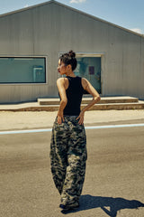 (W) CURVED DOUBLE POCKET CAMO PANTS