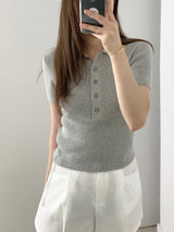 Loewe Ribbed Button Collar Short Sleeve Knit