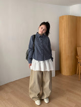 Crane Back Point Wide Washing Denim Pants
