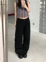 ブラックローライズワイドデニムパンツ (one color)