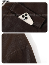 Deep Brown Checkered Warm Leather Half Coat
