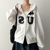 4US Heart American Flag Two-Way Hooded Zip-Up