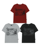 フェイスグランジグラフィックレギュラーフィットTシャツ -マルーンレッド