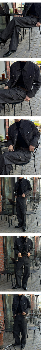 [LAURANTSEOUL] Stripe corduroy denim trucket jacket