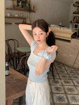 #Back Slit Square Short Sleeve Knit + Scrunchie Set (5color)