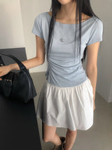 ビネンウィメンズボートネックシャードスリット半袖Tシャツ