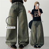 Mack Washing Stripe Diagonal Slot Denim Wide Pants