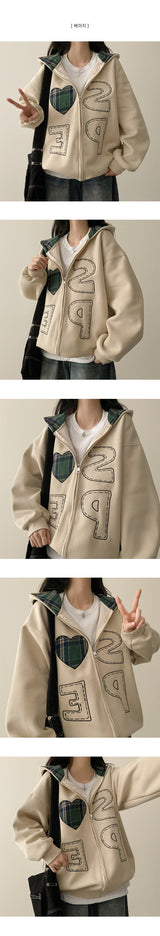 Pair Check Heart Hooded Zip-Up