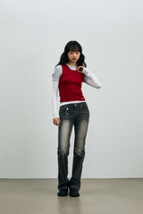 COMET LAYERED SLEEVE TOP / RED